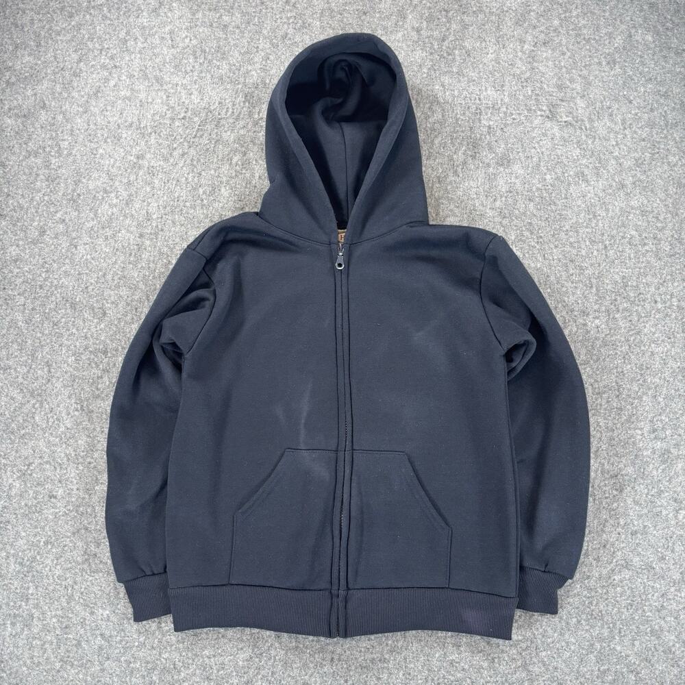 Vintage Hill Full Zip Hoodie Sweatshirt Youth XL Navy Blue Made in USA Blank